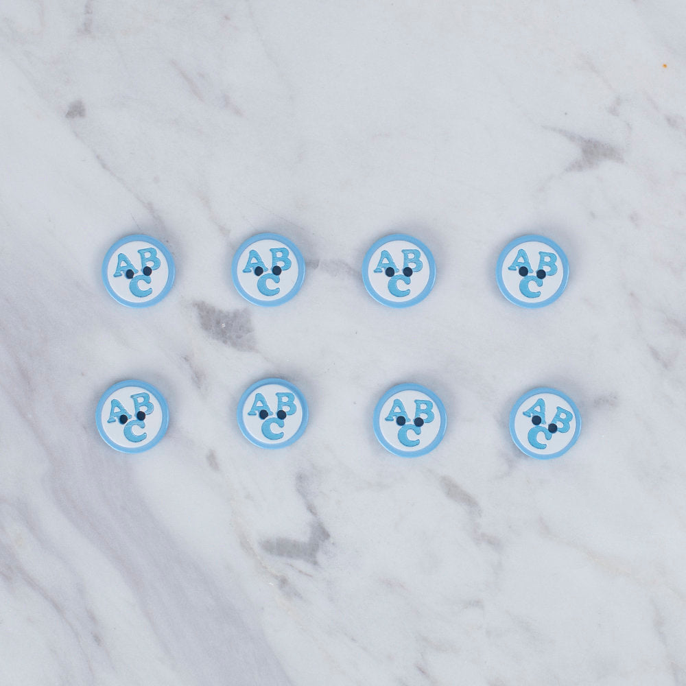 Loren Crafts 8'li ABC Desenli Mavi Düğme - 0560